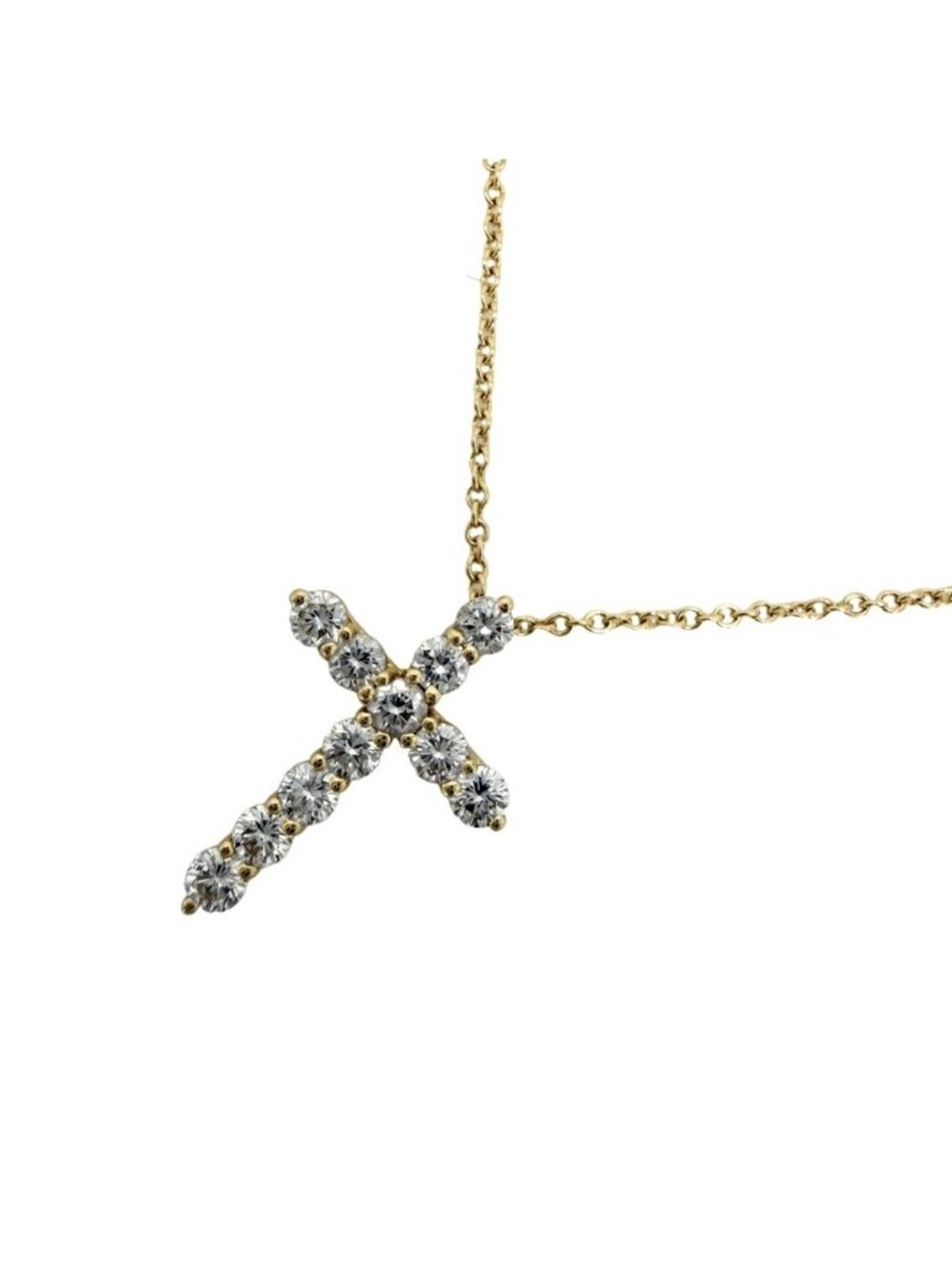 Tiffany & Co Necklace Cross Pendant Small Yellow Gold Diamond